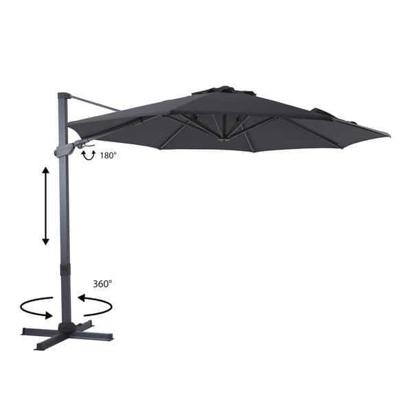 AXI Cyrus Premium Parasoll Rund Ø 300 cm i Antracit/grå | Runt parasoll for trädgården med aluminiumram | Inklusive kryssfot &amp; lås