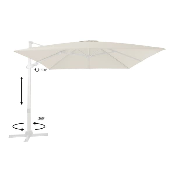 AXI Apollo Premium aurinkovarjo suorakulmainen 300x300 cm, valkoinen / Taupe | Aurinkovarjo puutarhaan alumiinirungolla | Mukana ristijalka ja suojus.