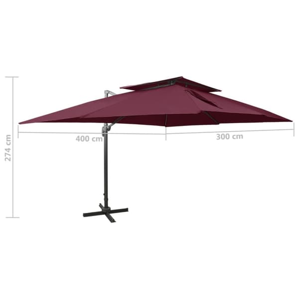 Aurinkovarjo cantilever tuplakatolla 400x300 cm viinipunainen