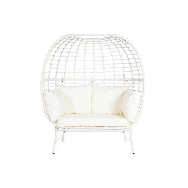 Trädgårdssoffa DKD Home Decor 130 x 68 x 146 cm syntetisk rattan Stål Vit