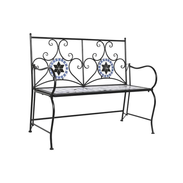 Bænk DKD Home Decor Keramik Mosaik Sort Metal Multifarvet (111 x 54 x 88 cm)