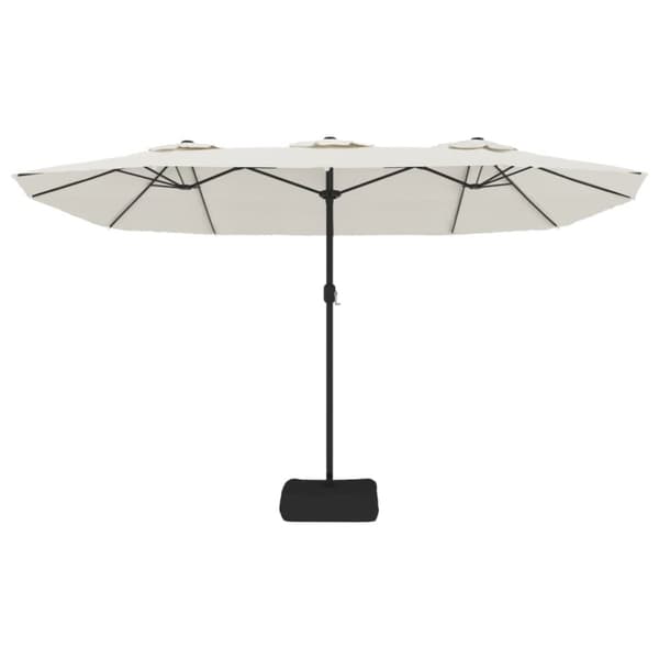 Trädgårdsparasoll dubbelt med LEDs sandvit 449x245 cm