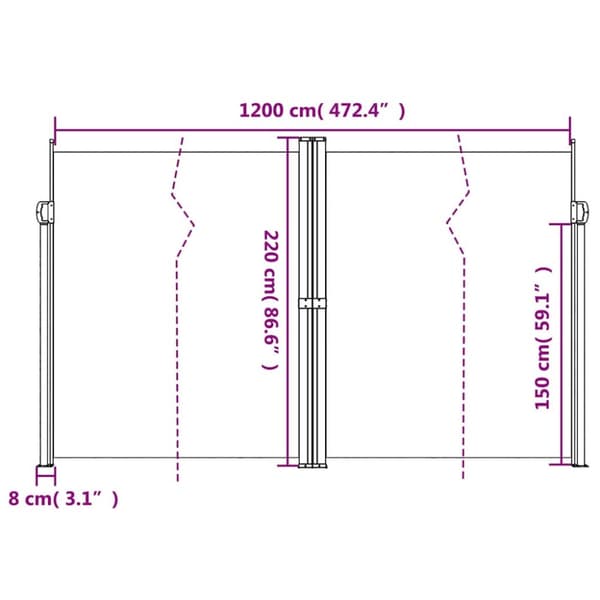Infällbar sidomarkis antracit 220x1200 cm