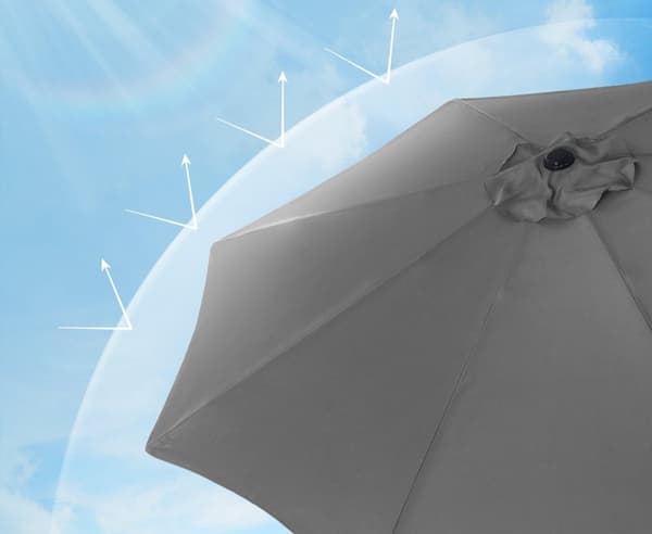 Rootz 3m Ø Grå Parasoll - Utomhusparaply - Solskydd - UPF 50+ - 2,4m Höjd - Mast i rostfritt stål - Ventilationsöppningar