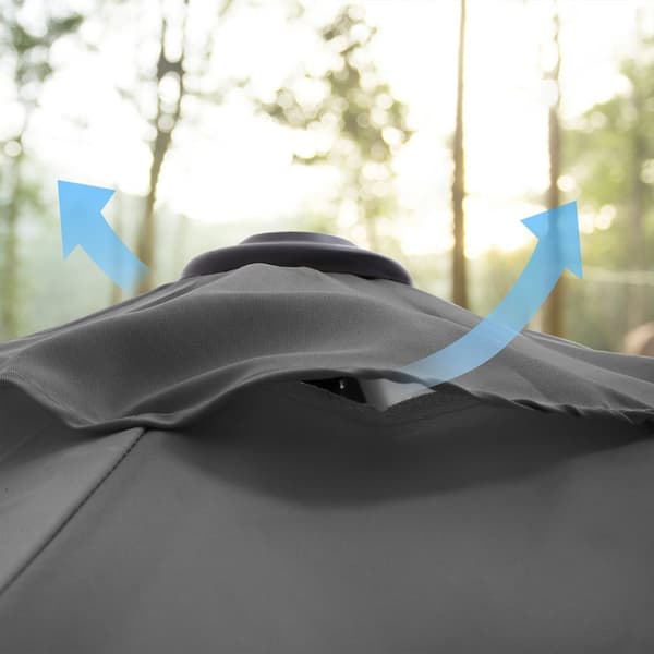 Rootz 3m Ø Grå Parasoll - Utomhusparaply - Solskydd - UPF 50+ - 2,4m Höjd - Mast i rostfritt stål - Ventilationsöppningar