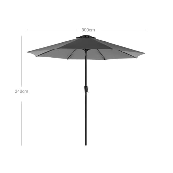 Rootz 3m Ø Grå Parasoll - Utomhusparaply - Solskydd - UPF 50+ - 2,4m Höjd - Mast i rostfritt stål - Ventilationsöppningar