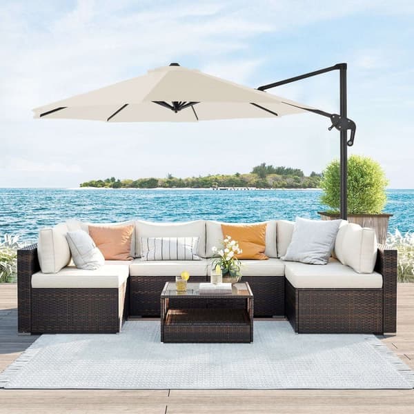 Rootz Cantilever päivänvarjo - Beige sateenvarjo - Aurinkosuoja - 240 g/m² Polyesterikangas - Ø 3 m x 2,5 m - Patio Garden ulkokalusteet