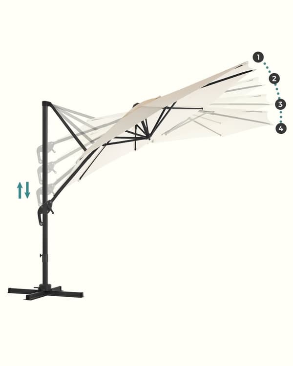 Rootz Cantilever päivänvarjo - Beige sateenvarjo - Aurinkosuoja - 240 g/m² Polyesterikangas - Ø 3 m x 2,5 m - Patio Garden ulkokalusteet