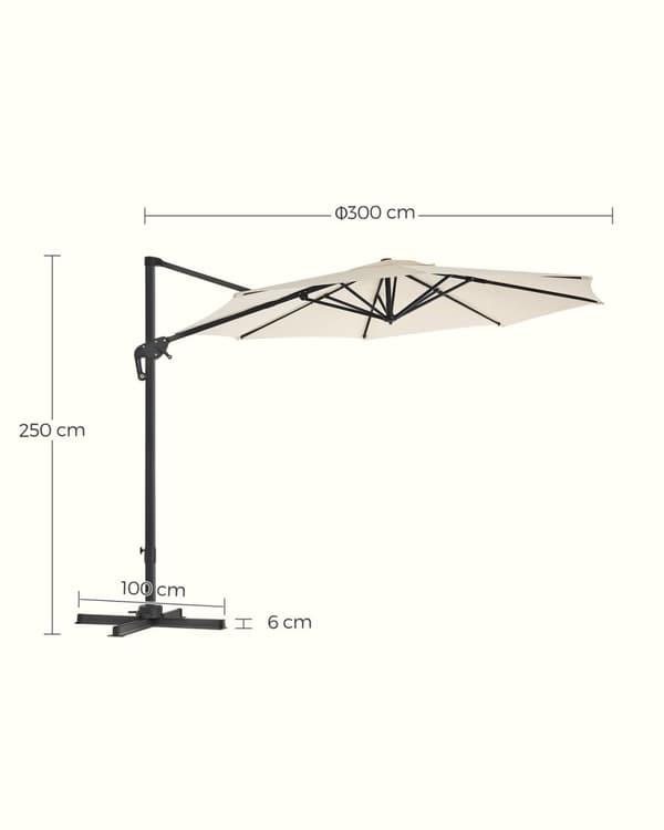 Rootz Cantilever päivänvarjo - Beige sateenvarjo - Aurinkosuoja - 240 g/m² Polyesterikangas - Ø 3 m x 2,5 m - Patio Garden ulkokalusteet