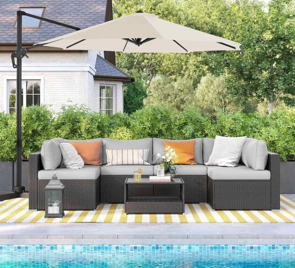 Rootz Cantilever päivänvarjo - Beige sateenvarjo - Aurinkosuoja - 240 g/m² Polyesterikangas - Ø 3 m x 2,5 m - Patio Garden ulkokalusteet