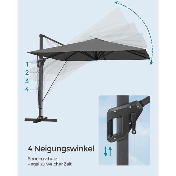Rootzin ulokesateenvarjo - Harmaa aurinkovarjo - Ulkokatos - 360°:n kierto - 4 kulman säätö - UPF 50+ - Vettä hylkivä - 200g/m² Polyesteri - 3m x 3m