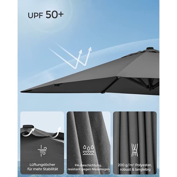 Rootzin ulokesateenvarjo - Harmaa aurinkovarjo - Ulkokatos - 360°:n kierto - 4 kulman säätö - UPF 50+ - Vettä hylkivä - 200g/m² Polyesteri - 3m x 3m