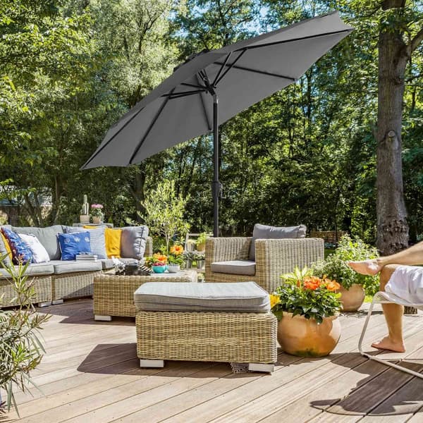 Parasol - Ø 300 cm - trädgårdsskärm - åttkantig - med slinger - grå