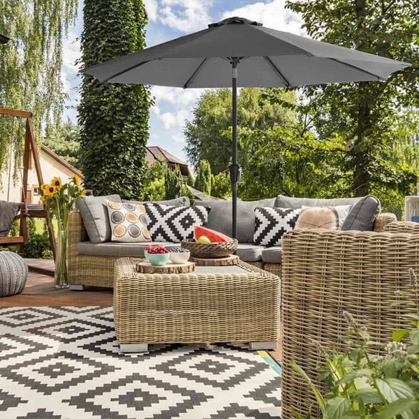 Parasol - Ø 300 cm - trädgårdsskärm - åttkantig - med slinger - grå