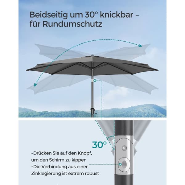 Parasol - Harmaa - kallistettava 30 ° molemmille puolille