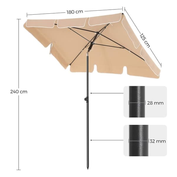 Parasol - Rektangulär balkongparasol - 180 x 125 cm - Tiltable - Taupe