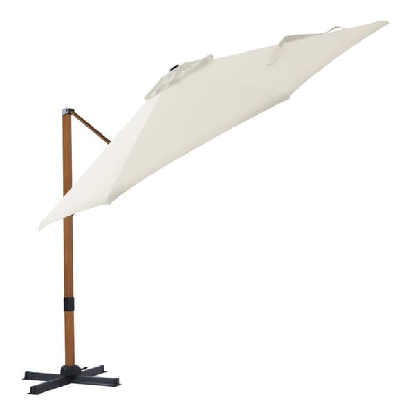 AXI Cyrus Premium Parasoll Rund Ø 300 cm i Trälook / Beige | Runt parasoll för trädgården med aluminiumram | Inklusive kryssfot &amp; lås