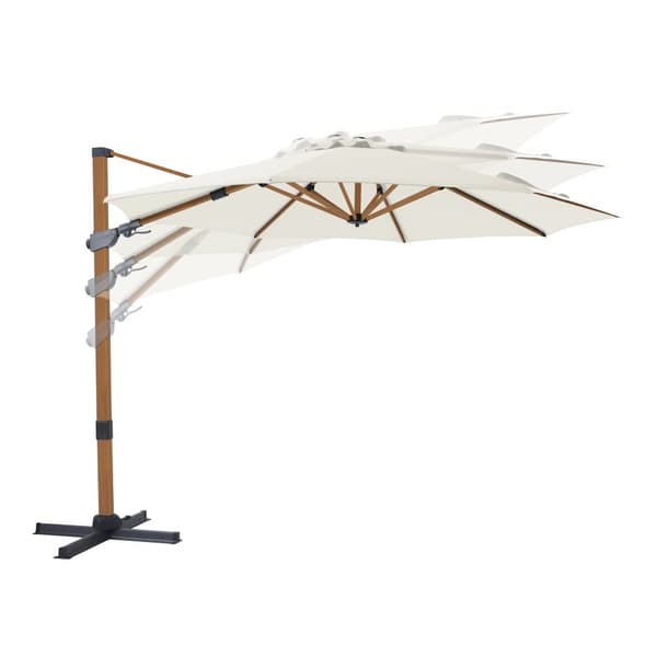 AXI Cyrus Premium Parasoll Rund Ø 300 cm i Trälook / Beige | Runt parasoll för trädgården med aluminiumram | Inklusive kryssfot &amp; lås