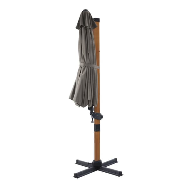 AXI Cyrus Premium aurinkovarjo pyöreä Ø 300 cm Wood look / Taupe väri | Pyöreä aurinkovarjo puutarhaan alumiinirungolla | Sisältää ristijalan ja