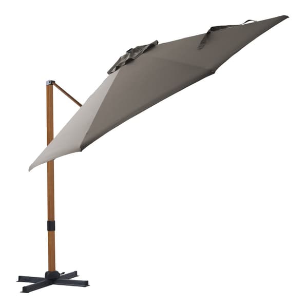 AXI Cyrus Premium aurinkovarjo pyöreä Ø 300 cm Wood look / Taupe väri | Pyöreä aurinkovarjo puutarhaan alumiinirungolla | Sisältää ristijalan ja