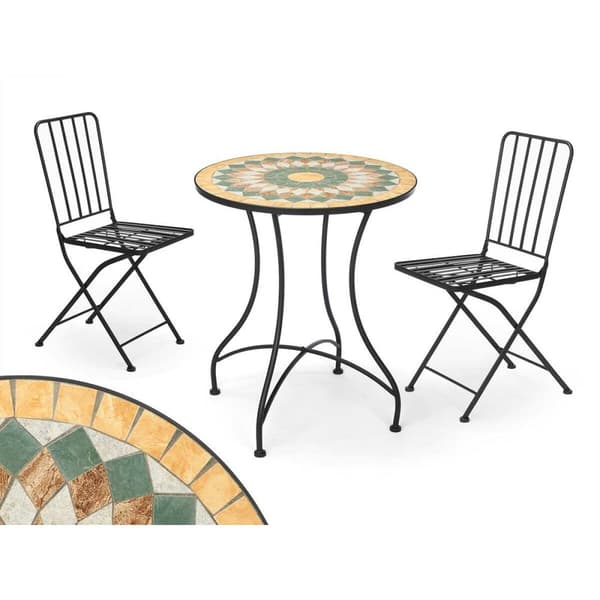 Bord med 2 stoler Ibergarden Mosaico-Forja Svart Oker
