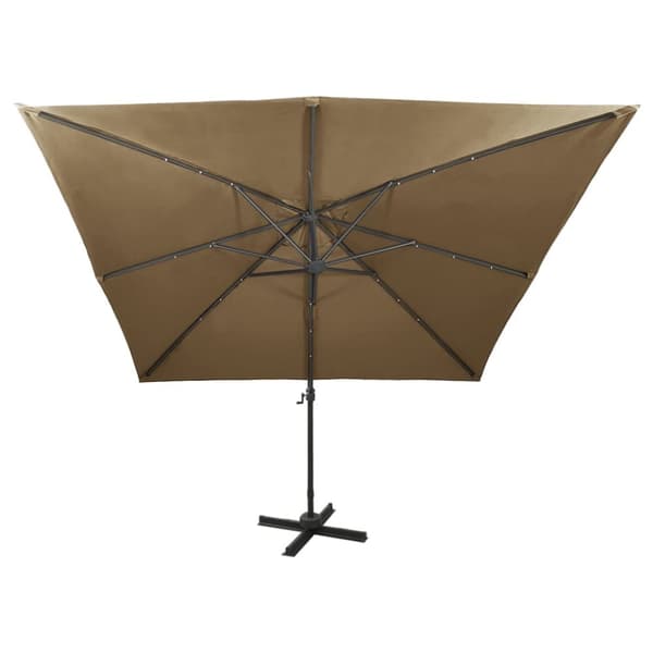 Frihängande trädgårdsparasoll med stång och LEDs taupe 300 cm