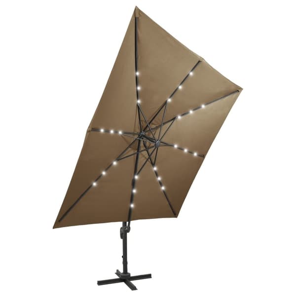 Frihängande trädgårdsparasoll med stång och LEDs taupe 300 cm