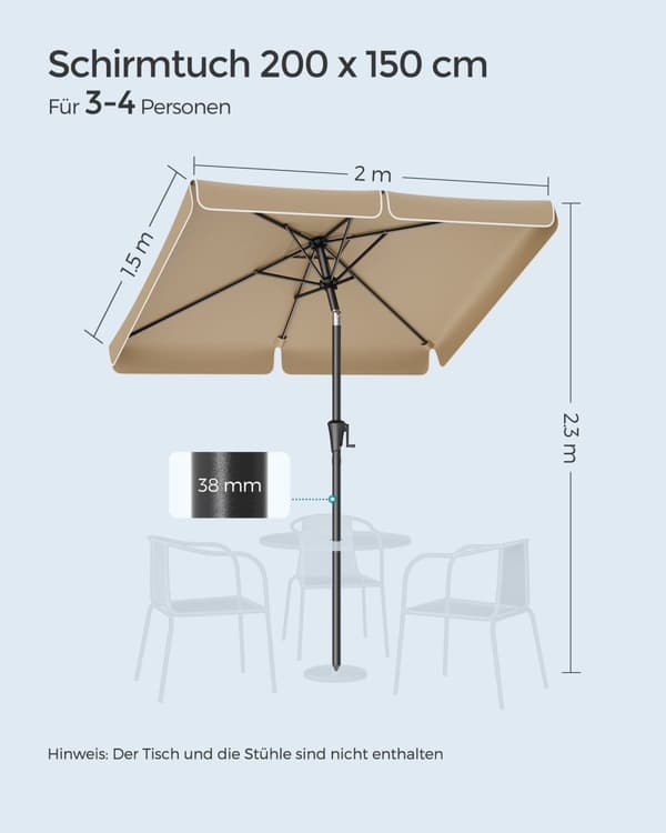Balkong Parasol - Rectangular - 200 x 150 cm - Taupe