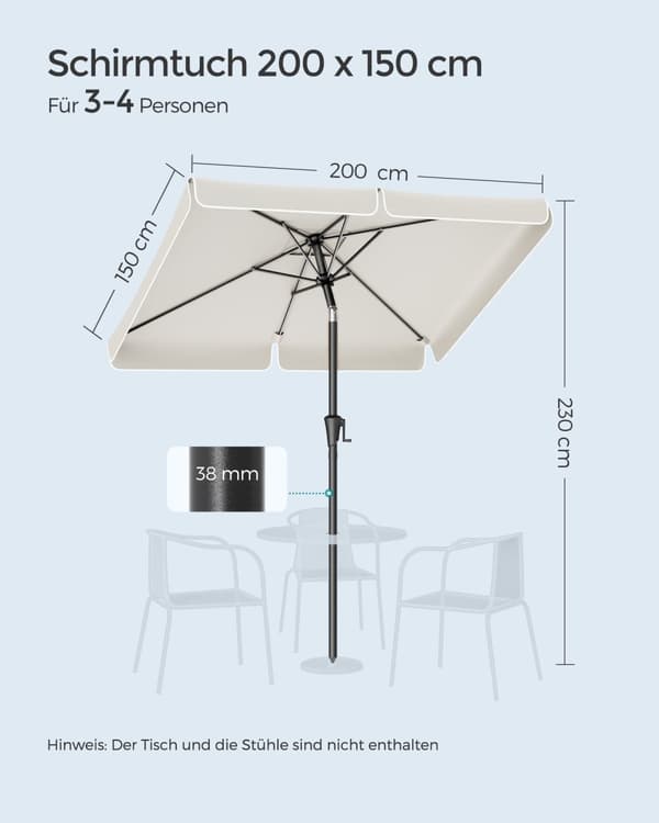 Rektangulär balkongparasol - 200 × 150 cm - beige
