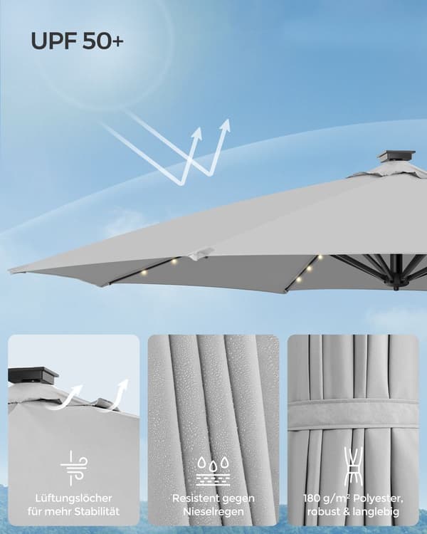 Parasol - flytande parasol - med vev - med belysning - grå