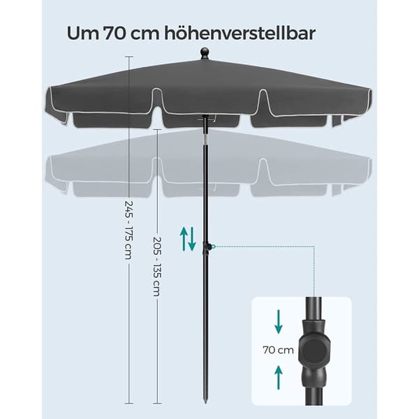 Parasoli 230 x 150 cm korkeus säädettävä harmaa