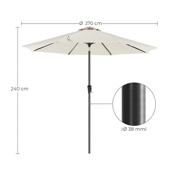 Parasol - Garden Parasol - Ø 270 cm - Tiltable - Med Crank - Beige