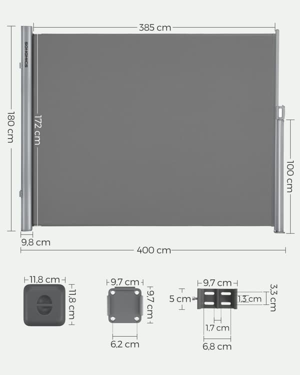 Side Canopy - Udvides - 180 × 400 cm - til balkon