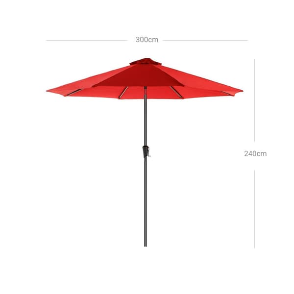 Parasol - Ø 300 cm - Octagonal - Tiltable With Crank - Red