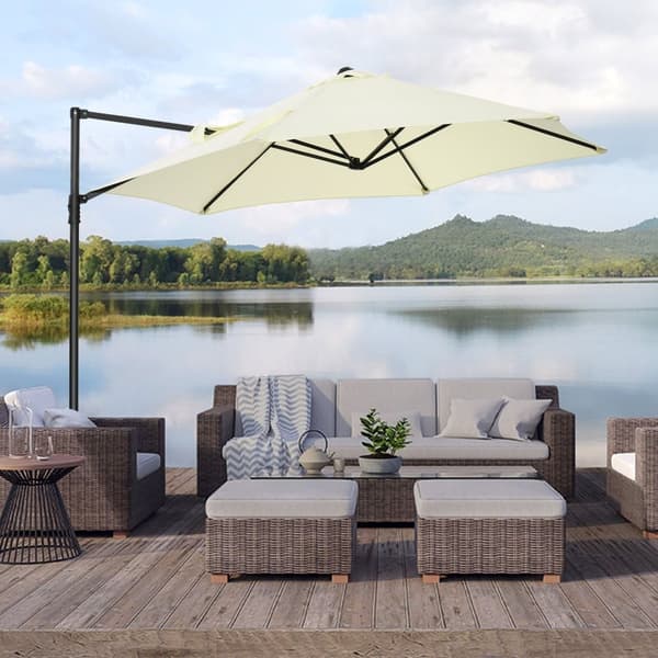 Rootz Cantolever Parasol - Ulkon sateenvarjo - Puutarhan auringonvarjostin - UV -suoja - halkaisija 256 cm - beige - 100 cm: n pohja