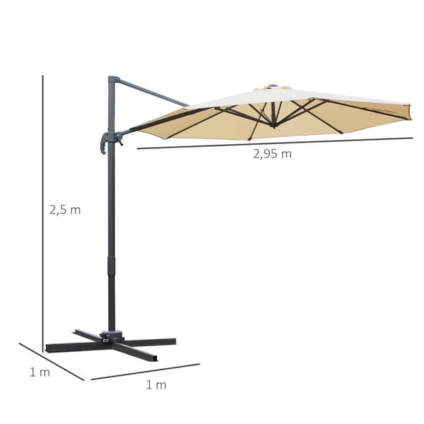 Rootz vapaasti kelluva pyörivä parasoli - kallistettava 360 ° sateenvarjo - ulkokatos - alumiinirunko - halkaisija 2,95 m x 2,5m korkeus