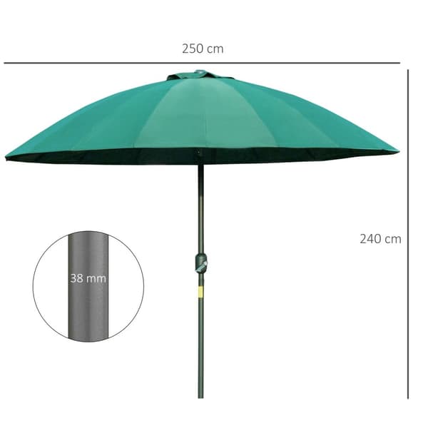 Rootz Garden Parasol - Tiltable paraply - Sunshade Canopy - UV -beskyttelse - 2,5 m diameter x 2,4 m højde - Grøn
