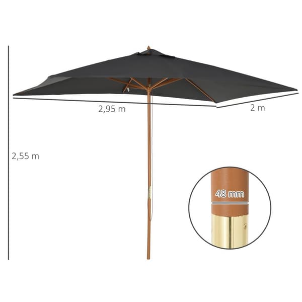 Rootz Suuri suorakaiteen muotoinen puutarha Parasoli - Ulko sateenvarjo - Auringonvarjo - Optimaalinen auringonsuoja - 3L x 2W x 2,5H M