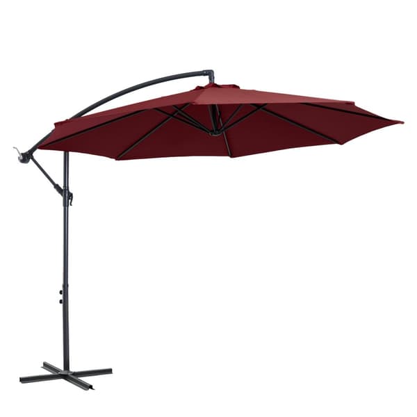 Rootz Offset Parasol - Kallistettava sateenvarjo - Patio Canopy - UV -suojaus - Ø 2,95 x 2,45H M - Viininpunainen - Teräsrunko - Easy Crank -järjestel