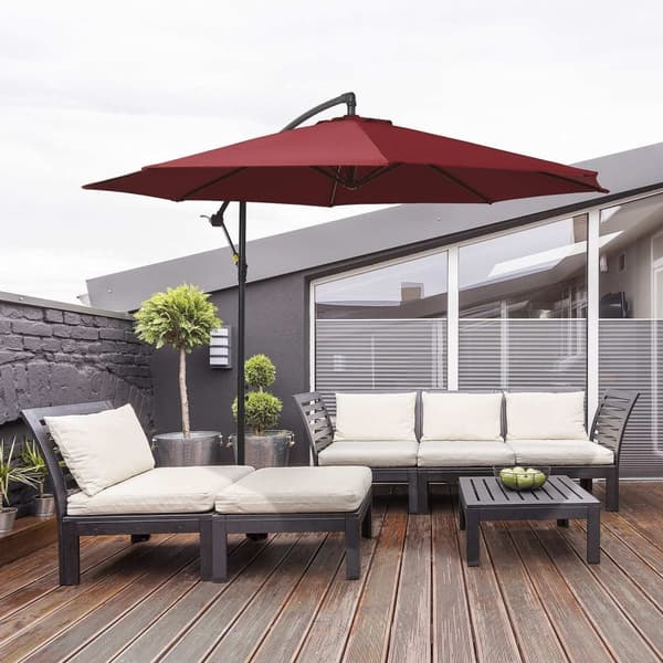 Rootz Offset Parasol - Kallistettava sateenvarjo - Patio Canopy - UV -suojaus - Ø 2,95 x 2,45H M - Viininpunainen - Teräsrunko - Easy Crank -järjestel