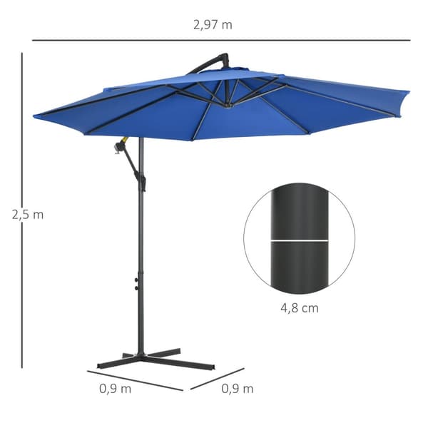Rootz Offset Tilming Funbing Garden -säteen - Patio Parasol - Auringonvarjostin - Optimaalinen auringonsuoja - 2,97m x 2,5 metriä jalustalla