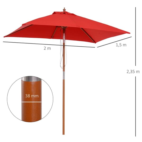 Rootz Suorakulmainen bambu -parasoli - Ulkona sateenvarjo - kallistettava auringonvarjo - Optimaalinen auringonsuoja - 2L x 1,5W x 2,35H M