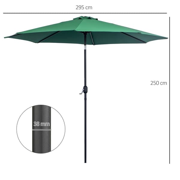 Rootz Round Garden Parasol - Patio Sunshade - Kallistus parveke sateenvarjo - UV -suoja - 295 cm x 250 cm