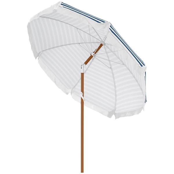 Rootz Pyöreä lepotuolia - Puutarhan sateenvarjo - Beach Parasol - UV -kestävä - 213 cm x 234 cm - vintage sininen/valkoinen reunoilla