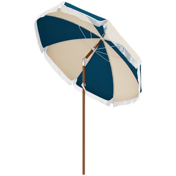 Rootz Pyöreä kallistuspuikko - Patio -sateenvarjo - Auringonvarsa - UV -resistentti - Ø 213 cm x 234 cmh - vintage sininen ja ruskea reunoilla