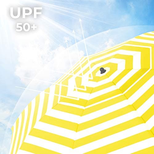 Strandparasol - Ø 160 cm - vikbar - randig gul / vit