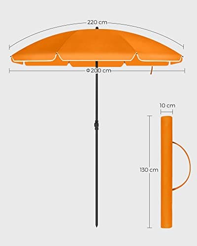 Garden Parasol - Ø 200 cm - Solbeskyttelse - Strandparasol - Orange