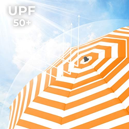 Strandparasol - Ø 160 cm - vikbar - randig orange / vit