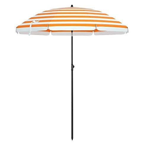 Strandparasol - Ø 160 cm - vikbar - randig orange / vit
