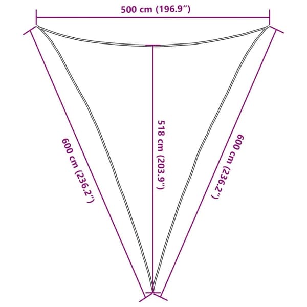 vidaXL solsejl 5x6x6 m 160 g/m² trekantet HDPE gul